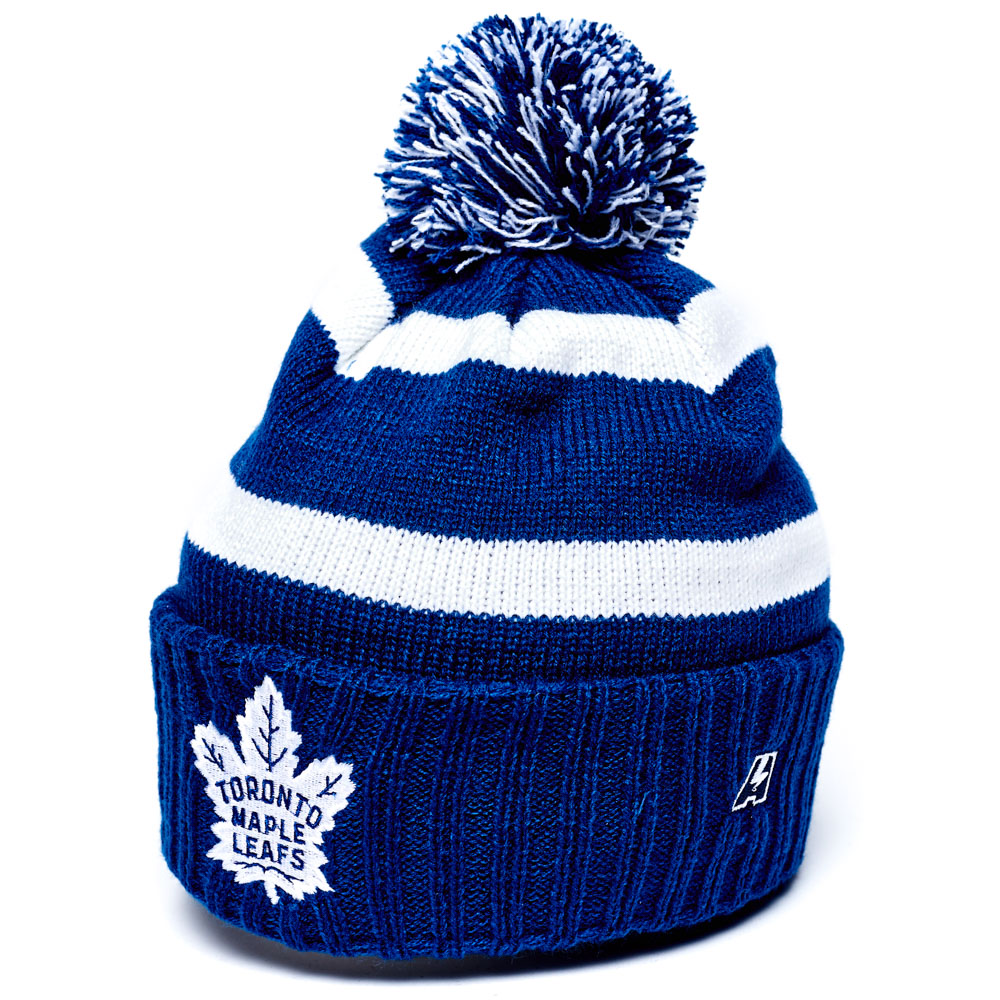 Шапка "NHL Toronto Maple Leafs" с помпоном с вышивкой бело-синяя (подростковая)