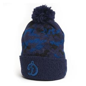 Шапка "KHL Динамо" с помпоном черно-синяя 55-58