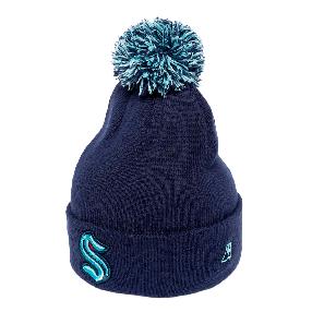 Шапка "NHL Seattle Kraken" с помпоном темно-синяя-голубая 55-58