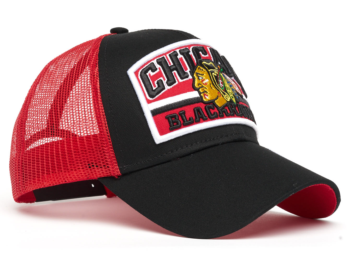 Бейсболка "NHL Chicago Black Hawks" №7 черно-красная с сеткой 55-58