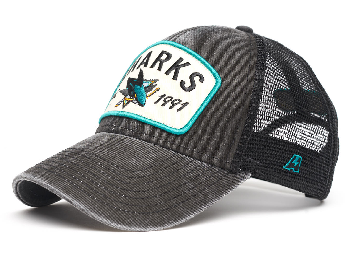 Бейсболка "NHL San Jose Sharks Hockey Est. 1991" черная с сеткой 55-58