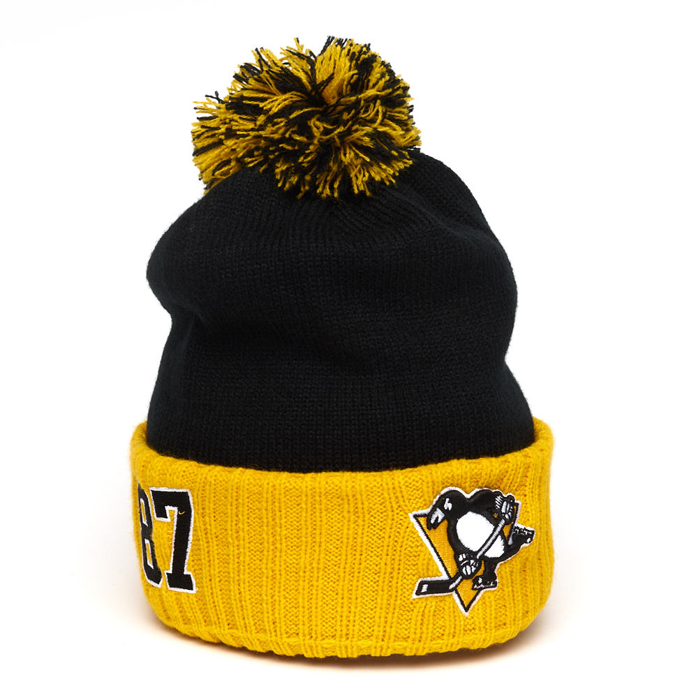 Купить Шапка "NHL Pittsburgh Penguins" №87 с помпоном с вышивкой черно-желтая в Казахстане — Hockey1.kz