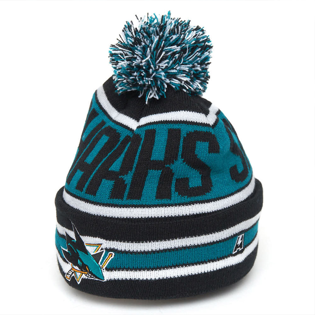Купить Шапка "NHL San Jose Sharks" подростковая с помпоном черно-бирюзовая в Казахстане — Hockey1.kz
