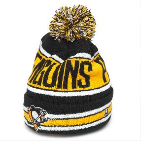 Шапка "NHL Pittsburgh Penguins" с помпоном черно-желтая 55-58