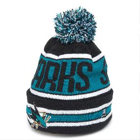 Шапка "NHL San Jose Sharks" с помпоном черно-бирюзовая 55-58