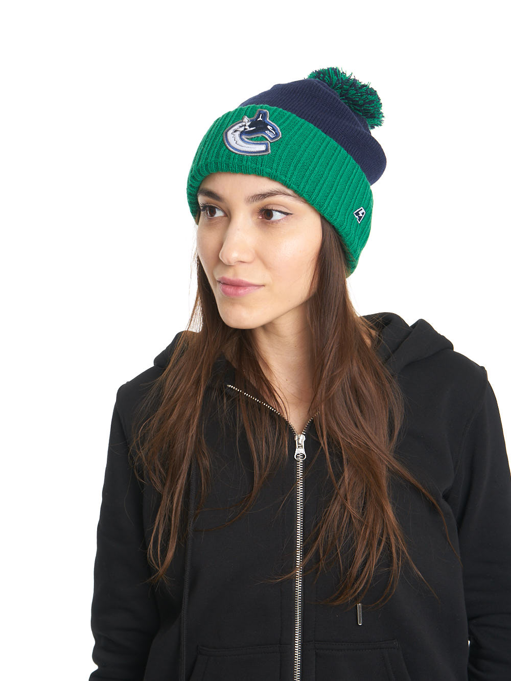 Шапка "NHL Vancouver Canucks" с помпоном с вышивкой сине-зеленая